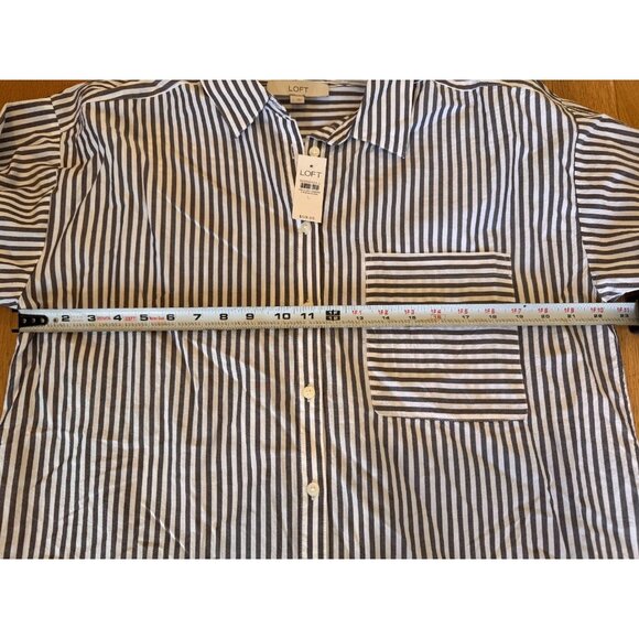 New LOFT Gray/White Striped Everyday Oversized Pocket Shirt Womens Size Large - Picture 8 of 9